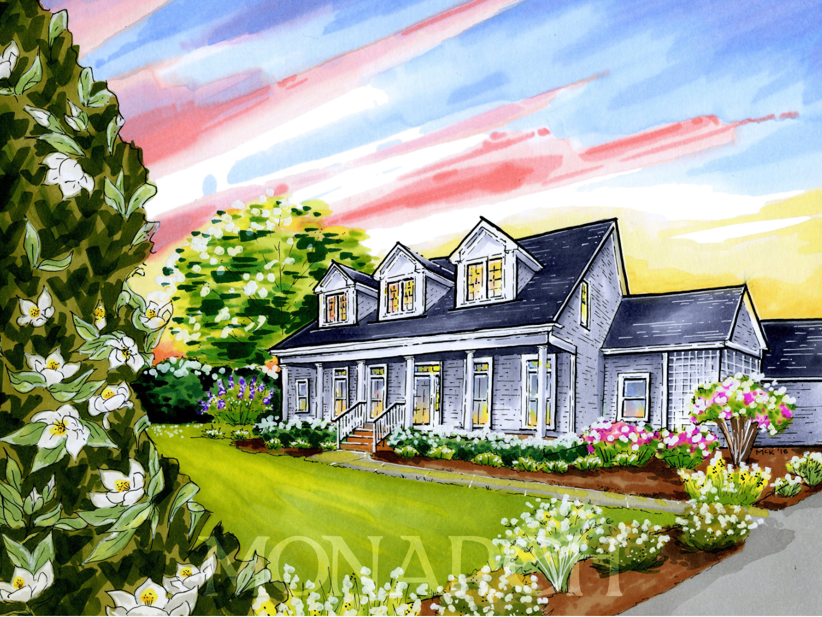 custom home painting of a house in Cape Cod.